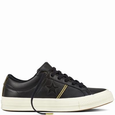 Converse One Star Piping Low Tops Womens - Black/Gold/White Shoes (462ODVWH)